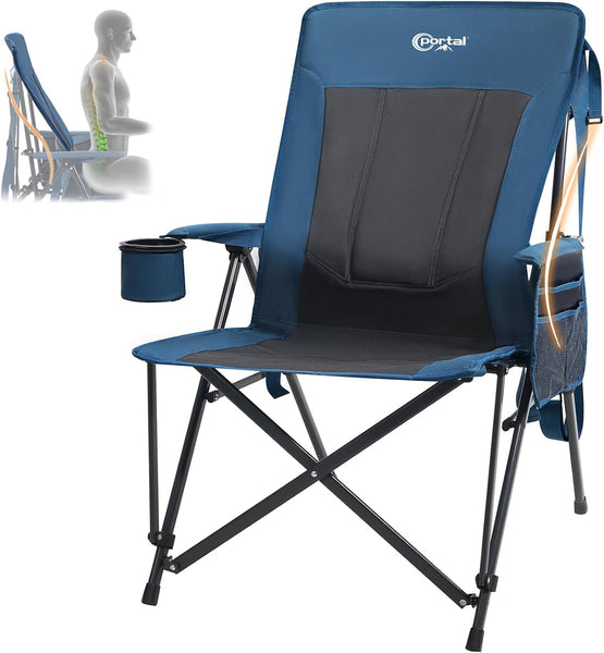 Portal Folding Camping Chair for Adults High Back Heavy Duty 180KG Load Foldable Garden Picnic Festival Collapsible Chair Oversized Hard Armrests Mesh Back Portable for Fishing Beach Patio