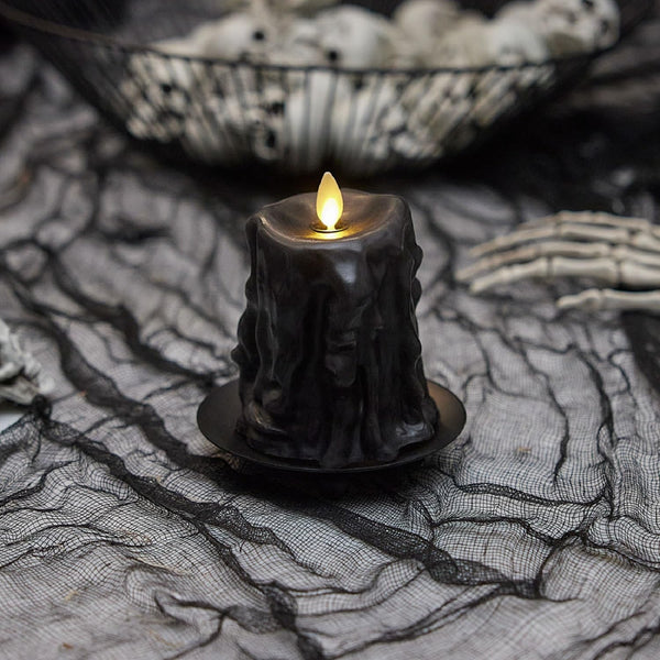 Luminara Black Heavy Wax Drip Flameless LED Pillar Candle, Real Wax, Timer Function, 3.4 x 4.5 inch