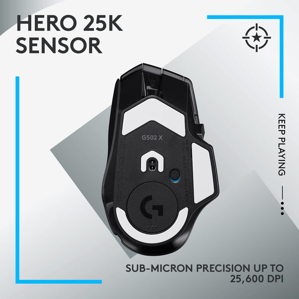 Logitech G G502 X PLUS LIGHTSPEED Wireless RGB Gaming Mouse - Optical mouse with LIGHTFORCE hybrid switches, LIGHTSYNC RGB, HERO 25K gaming sensor, compatible with PC - macOS/Windows - Black