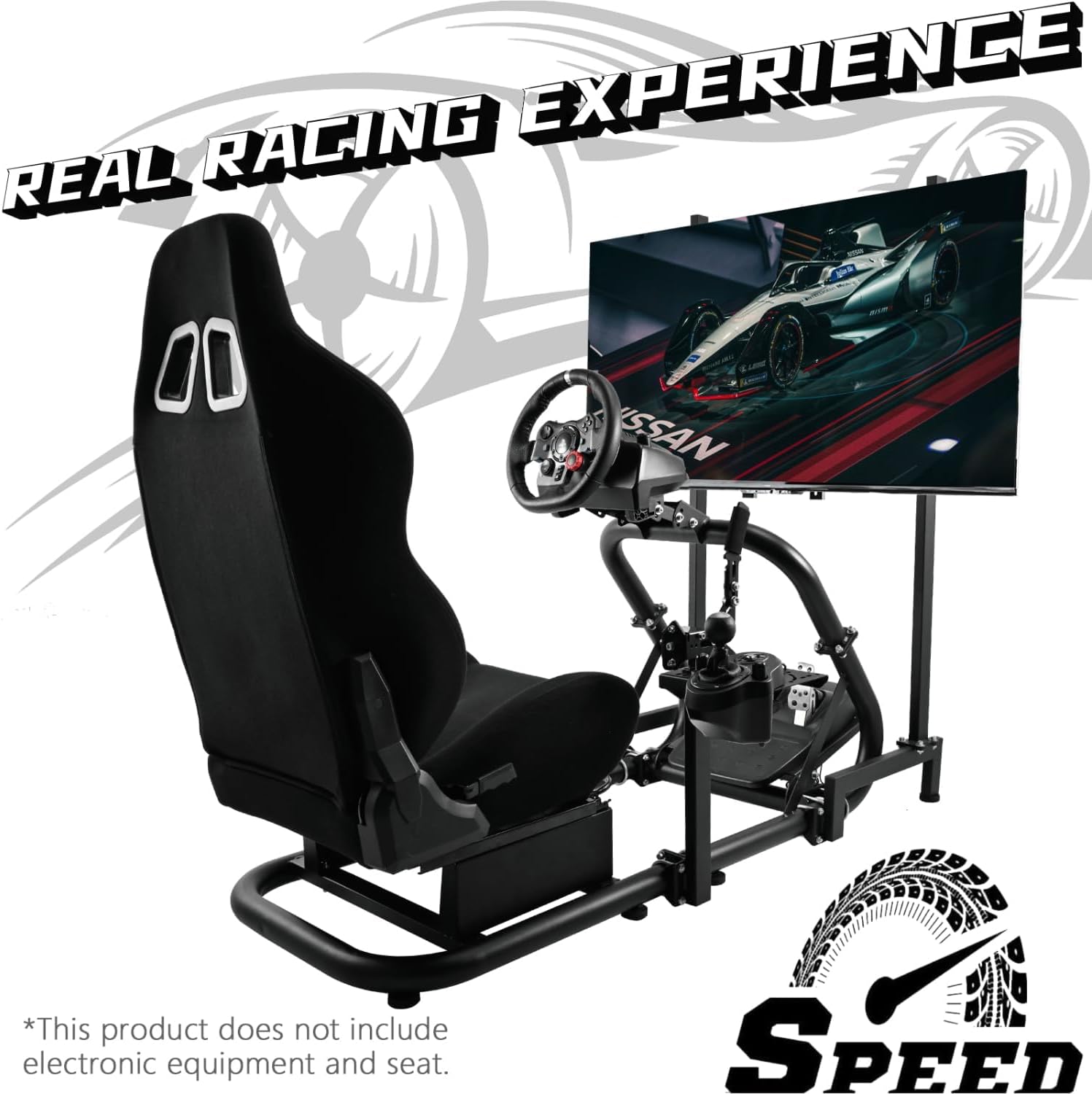 Dardoo Racing Simulator Cockpit Frame (50mm round tube) with Monitor Stand Fit for Logitech Thrustmaster Fanatec G29 G920 Racing wheel, Professional Cockpit Without Wheel Pedal and Handbrake