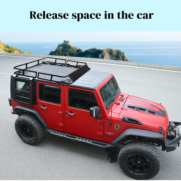 Roof Rack Basket Tray, Steel Luggage Cargo Carrier with Bars & Wind Fairing, Rooftop Luggage Holder for Car SUV Truck Jeep (116-162x99x15cm, 113kg Capacity)
