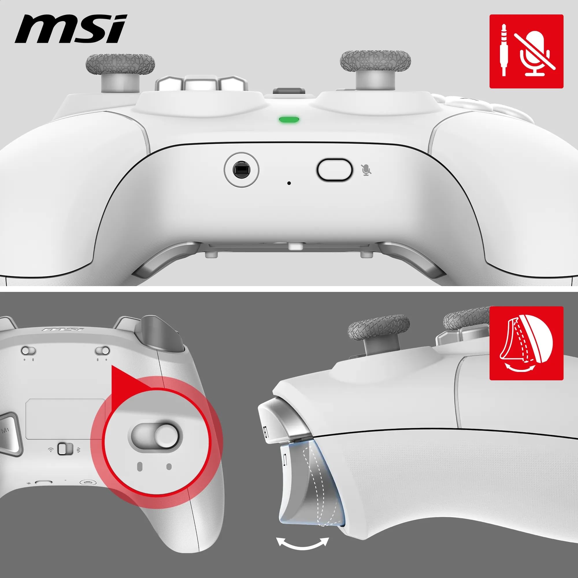 MSI FORCE GC20 V2 WHITE Wired PC Gamepad Controller - Interchangeable D-Pad Covers, Dual Vibration Motors, USB 2.0 - Wired