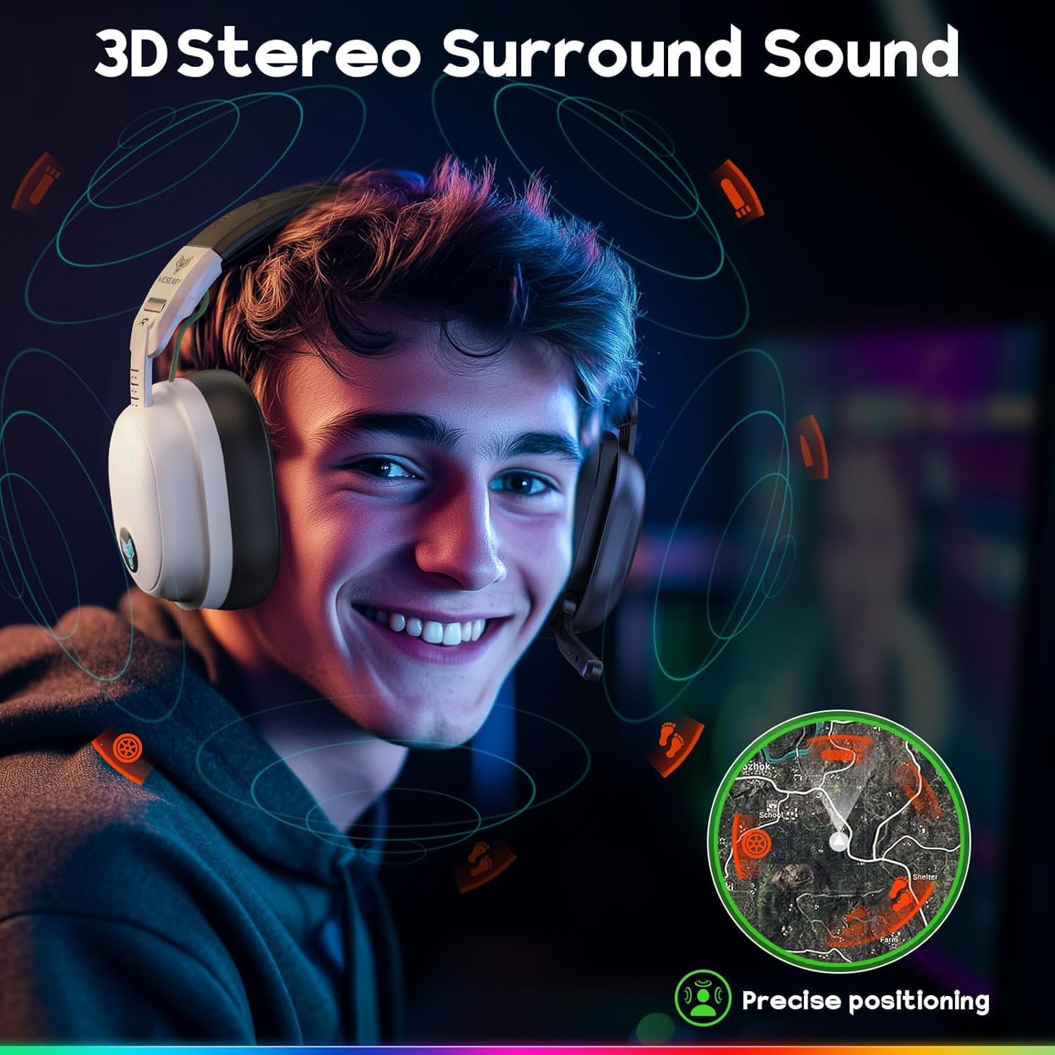 WESEARY Wireless Gaming Headset for PS5/PS4/PC/Switch/Mac, Dual Mode 2.4GHz & Bluetooth & USB, Headset with Microphone, 50-Hour Battery, EQ Modes, Lossless Audio, RGB Lighting