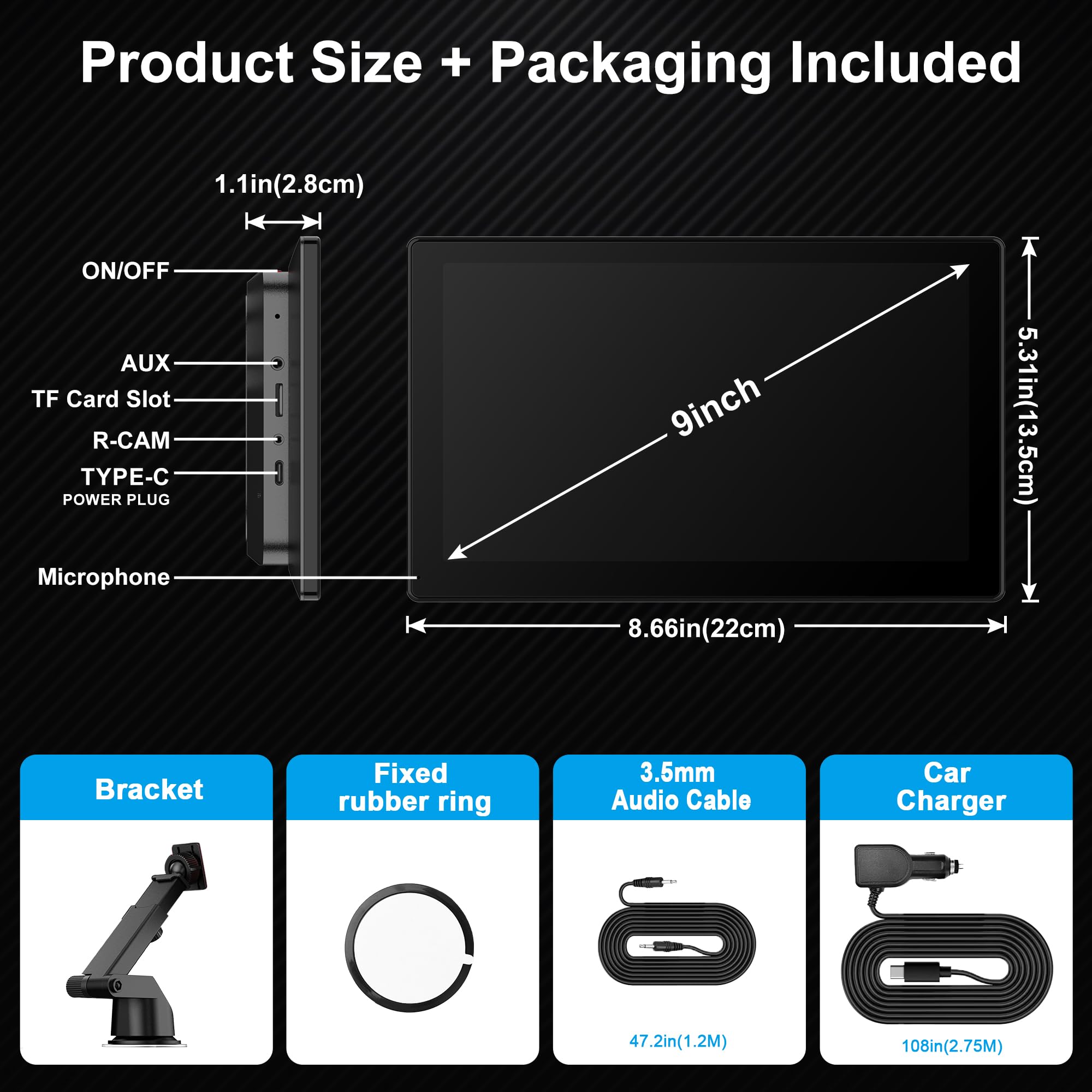 Car Stereo,9 Inch CarPlay Screen for Apple Car play & Android Auto,Portable Car Player Wireless Car Play Screen with Voice Control, Suitable for Most Vehicles (9 Inch +Camera)