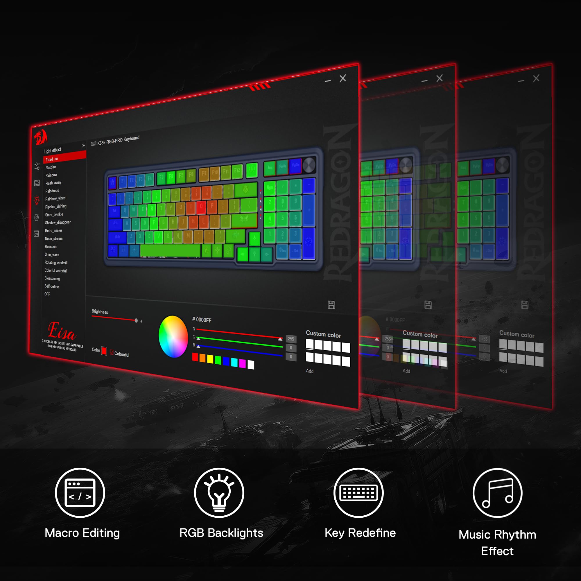 Redragon K686 PRO 98 Keys Wireless Gasket RGB Gaming Keyboard, 3-Modes Anime Mechanical Keyboard w/Hot-Swap Socket, Dedicated Knob Control & Sound Absorbing Pads, Custom Hi-Fi Linear Switch