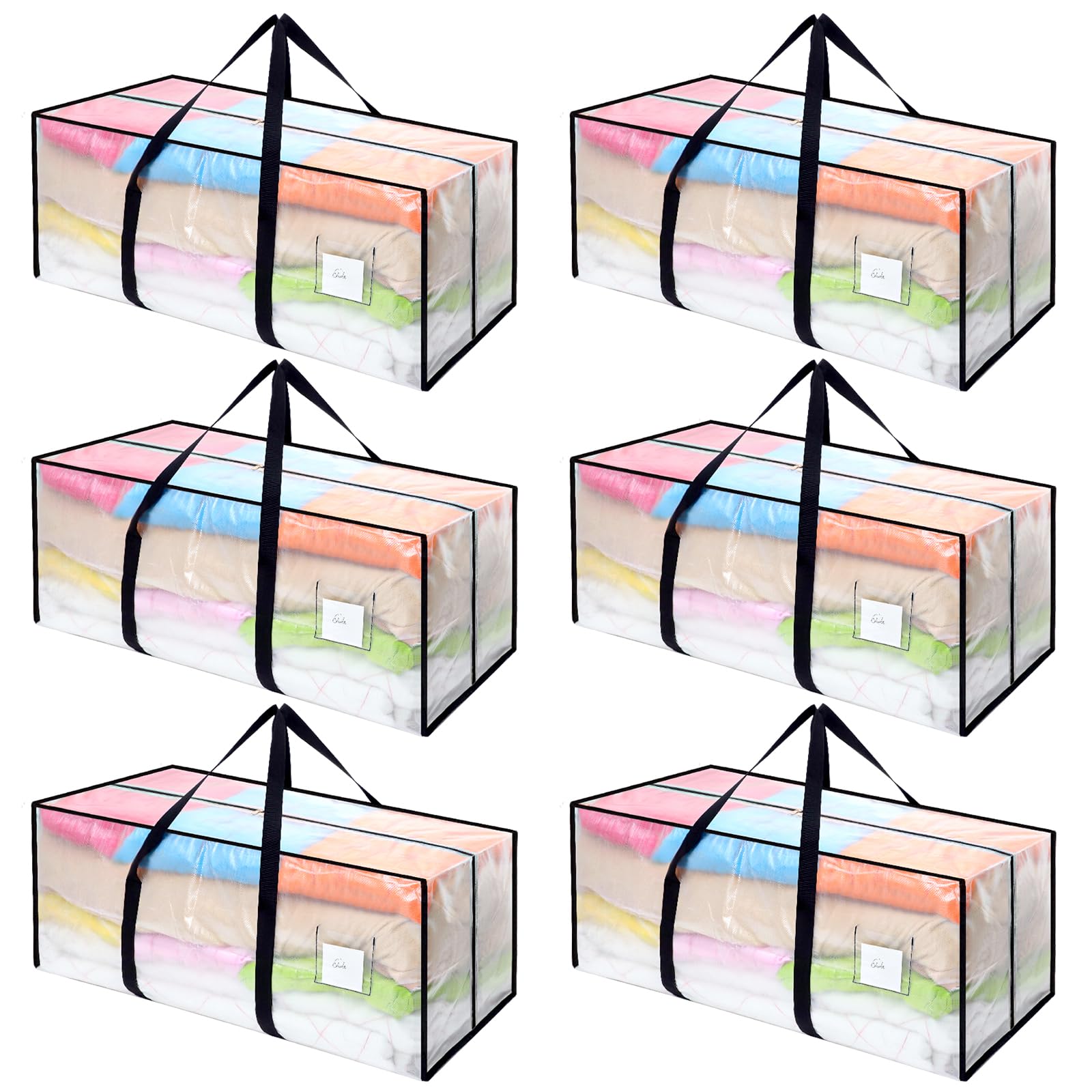 Dntorx 6 Pack 120L Moving Bags, Heavy Duty Moving Totes, Clear Waterproof Storage Bag with tag Window, Large Packing Bags with Zips for Clothes