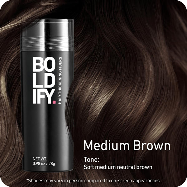 BOLDIFY Hair Fibres (56g) - Fill In Thinning and Fine Hair for an Instantly Fuller, Thicker Look - 14 Shades for Women and Men - Medium Brown