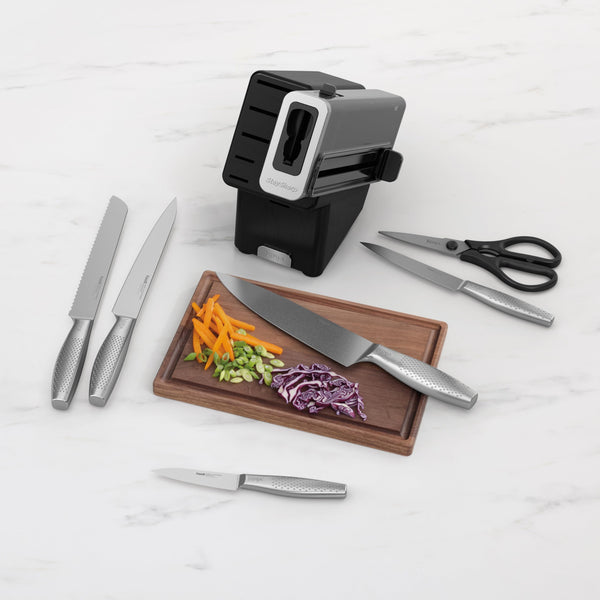 Ninja Foodi StaySharp Knife Block with Integrated Sharpener, 5-Piece Knife Set includes Chef, Bread, Slicing, Utility, Paring Knives, Stainless Steel K32005UK, Black