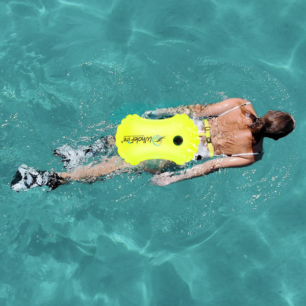 WholeFire 20L Swim Buoy Waterproof Inflatable Dry Bag Swim Safety Float for Water Sports, Open Water Swimmers, Triathletes, Kayakers and Snorkelers