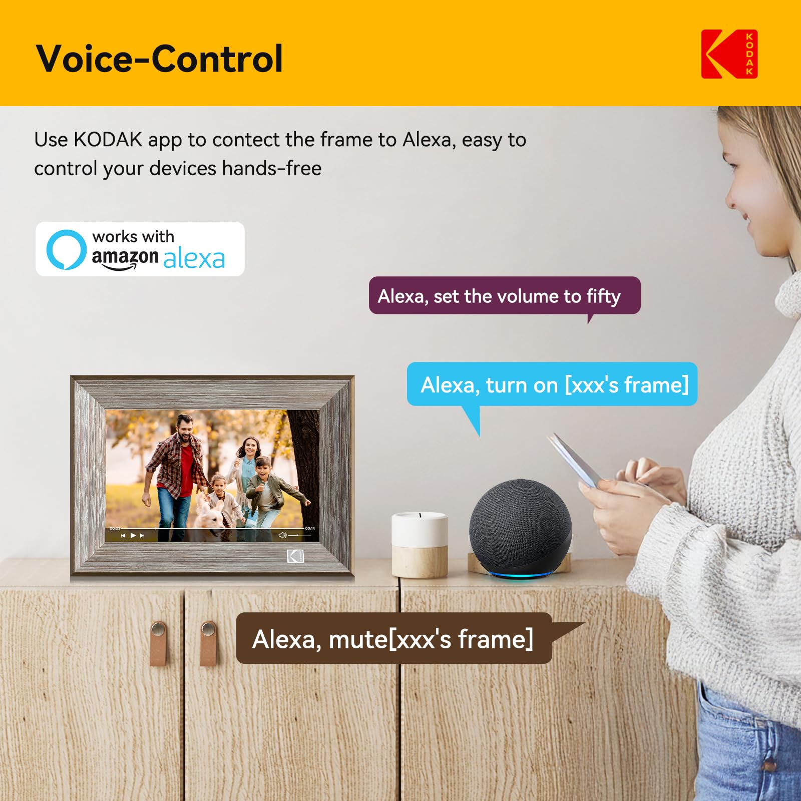 KODAK Digital Photo Frame WiFi Digital Picture Frame 10.1 Inches, FHD 1920*1200 IPS Touchscreen, Wooden Smart Electronic Frame with 32GB Memory, Easy to Share Photo, Video via APP with Your Loved Ones