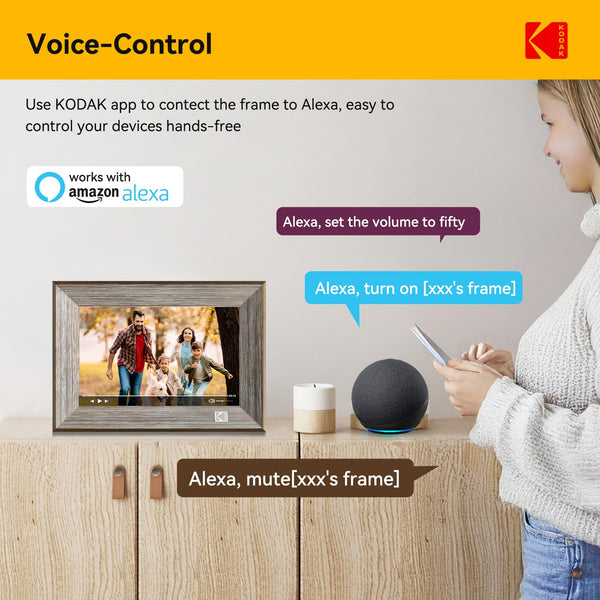 KODAK Digital Photo Frame WiFi Digital Picture Frame 10.1 Inches, FHD 1920*1200 IPS Touchscreen, Wooden Smart Electronic Frame with 32GB Memory, Easy to Share Photo, Video via APP with Your Loved Ones