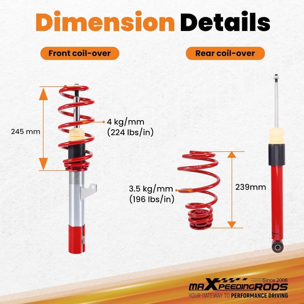 maXpeedingrods Coilovers Suspension Kit for Audi A3 MK2 8P & TT 8J 2003-2012 1.8 2.0 TFSI TD lowering Spring Suspension for VW Golf MK5 VI Audi A3 8P 2003-2013