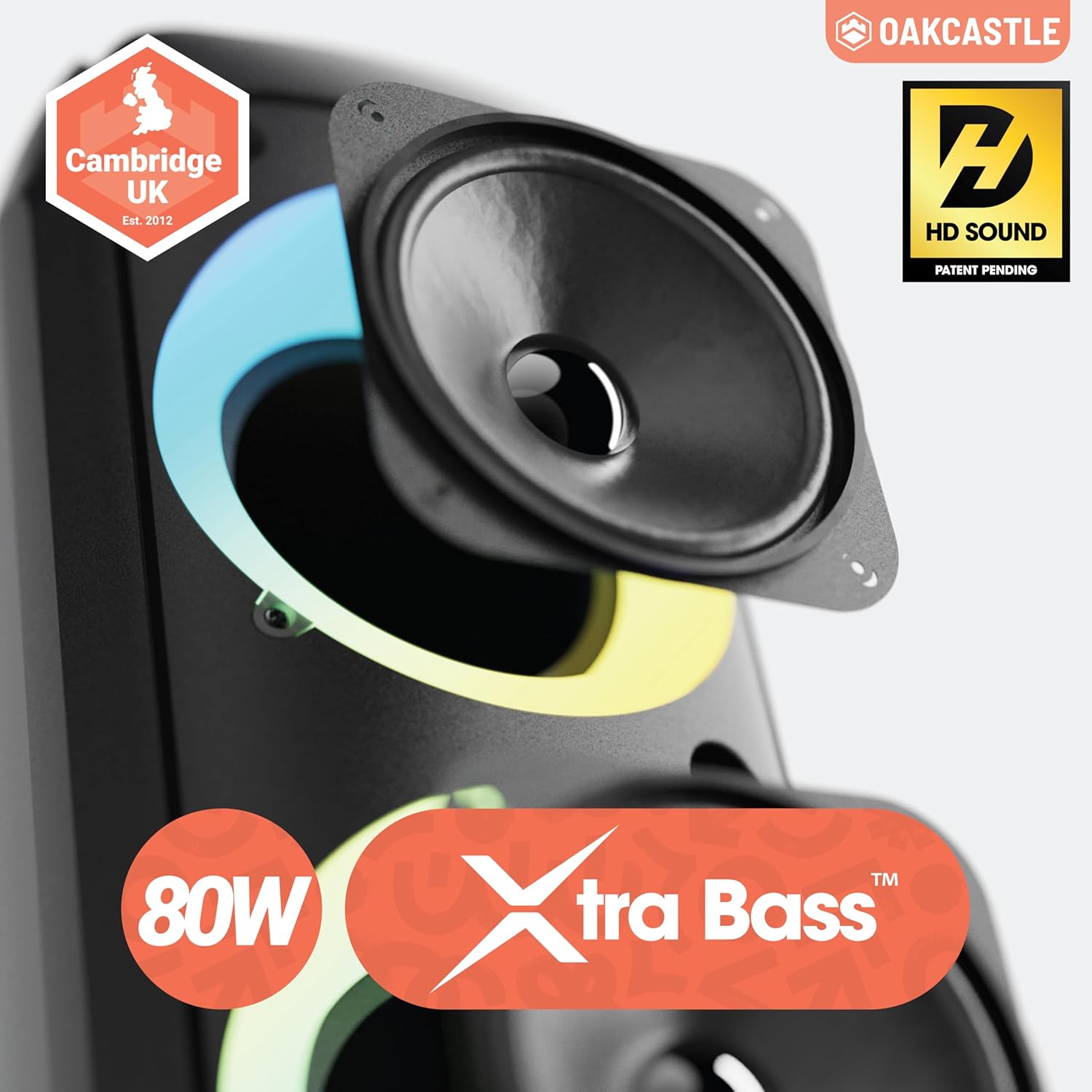 Oakcastle Party Loud Bluetooth Speaker | 80W Karaoke Machine with 5H Playtime | TWS Multi-Speaker Link, Party LED Lights, EQ Control, & Wired Microphone Included | Oakcastle PS200 disco speaker