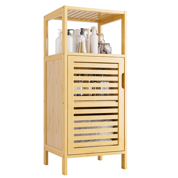 HITNET Bathroom Cabinet Freestanding, Small Bamboo Floor Cabinet, Sofa Side Table Storage Organizer, Space Saving Kitchen Cupboard for Bedroom Living