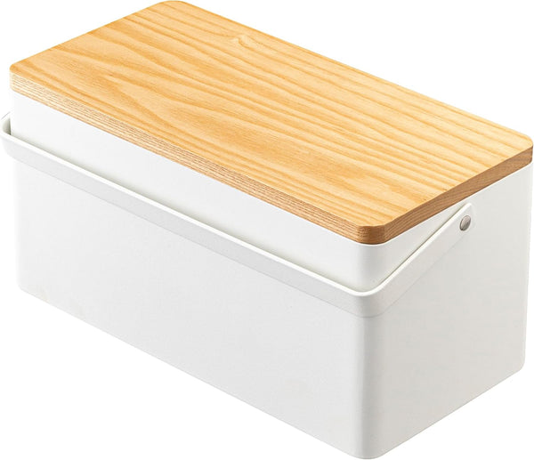 YAMAZAKI 5060 TOWER Sewing Box, White, Steel/Wood/ABS Resin/Cotton/Polyester, Minimalist Design, 27 x 14 x 13.5 cm (LxWxH)