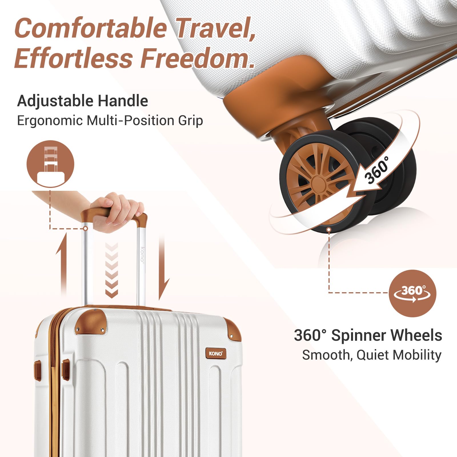 Kono 28 Inch Large Hard Shell Luggage Lightweight ABS 4 Wheels Spinner Business Trip Trolley Case Suitcase (Grey)