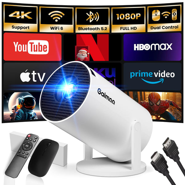 [2025 Model & Built-in Apps] Mini Projector 1080P FHD 4K Support Portable Projector with WiFi and Bluetooth 180° Adjustable Auto Keystone Compatible with TV Stick/Memory Stick/USB/Laptop, Black