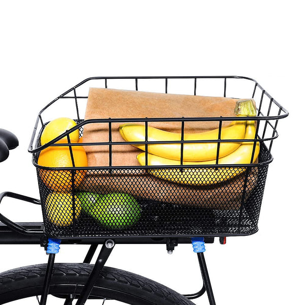 ANZOME Bike Basket Rear,Waterproof Metal Wire Bicycle Rear Basket with Adjustable Cargo Net and Rainproof Cover Fits to Most Rear Bike Rack