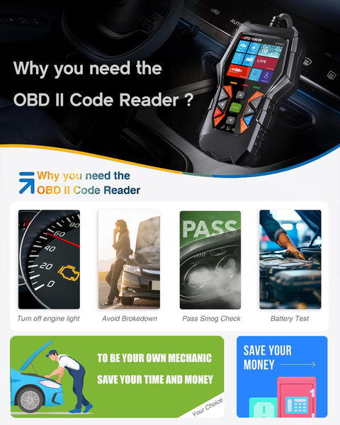 MOTOPOWER MP69040 Car OBD2 Scanner Check Engine Fault Code Reader Diagnostic Scan Tool, Black