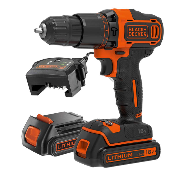 BLACK+DECKER 18V Hammer Drill with Battery, Charger, and Kitbox, BCD700S1K-GB