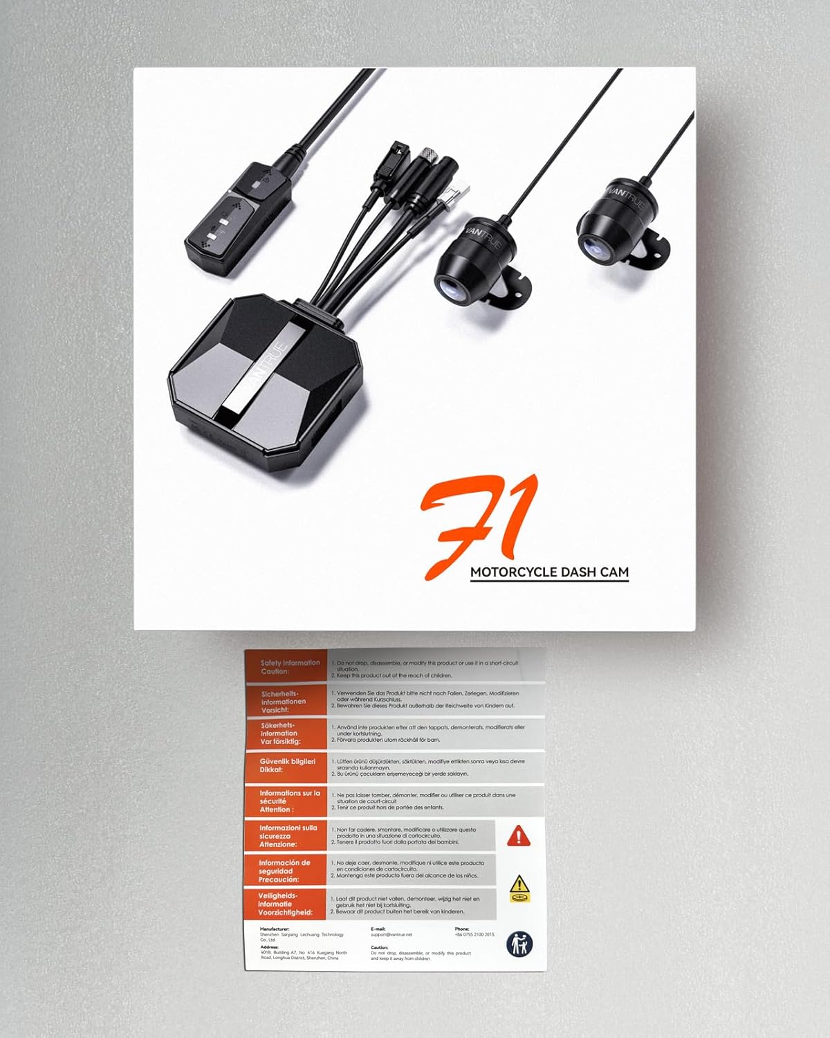 VANTRUE F1 Motorcycle Camera 4K Front and Rear 5GHz WiFi GPS HDR Waterproof, Dual Motorbike Motorcycle Dash Cam Dustproof, Motorbike Camera Dual Lens 160 Wide Anlge, 24H Parking Mode, 512GB Max