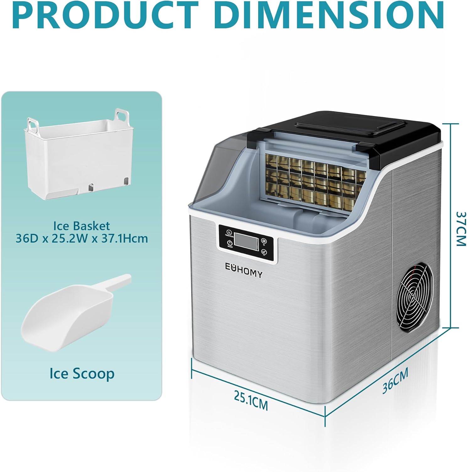 Ice Maker Machine Countertop Ice Cube Maker with Portable Handle, 9 Ice Cubes in 6 Mins, Self-Cleaning Compact Ice Maker 12 kg in 24 Hrs, with Ice Scoop and Basket for Home/Kitchen/Office/Bar