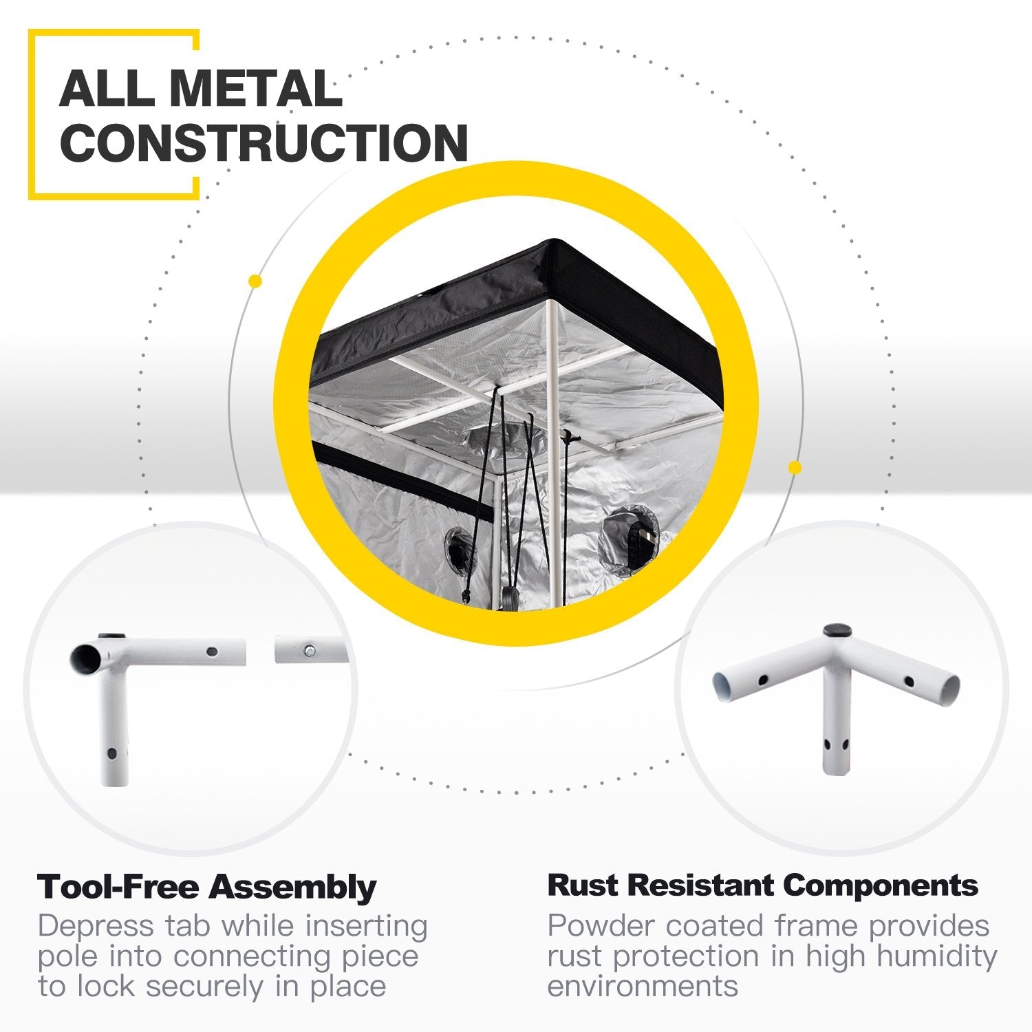 iPower Mylar Hydroponic Water-Resistant Grow Tent with Observation Window and Removable Floor Tray, Tool Bag for Indoor Plant Seedling, Propagation,