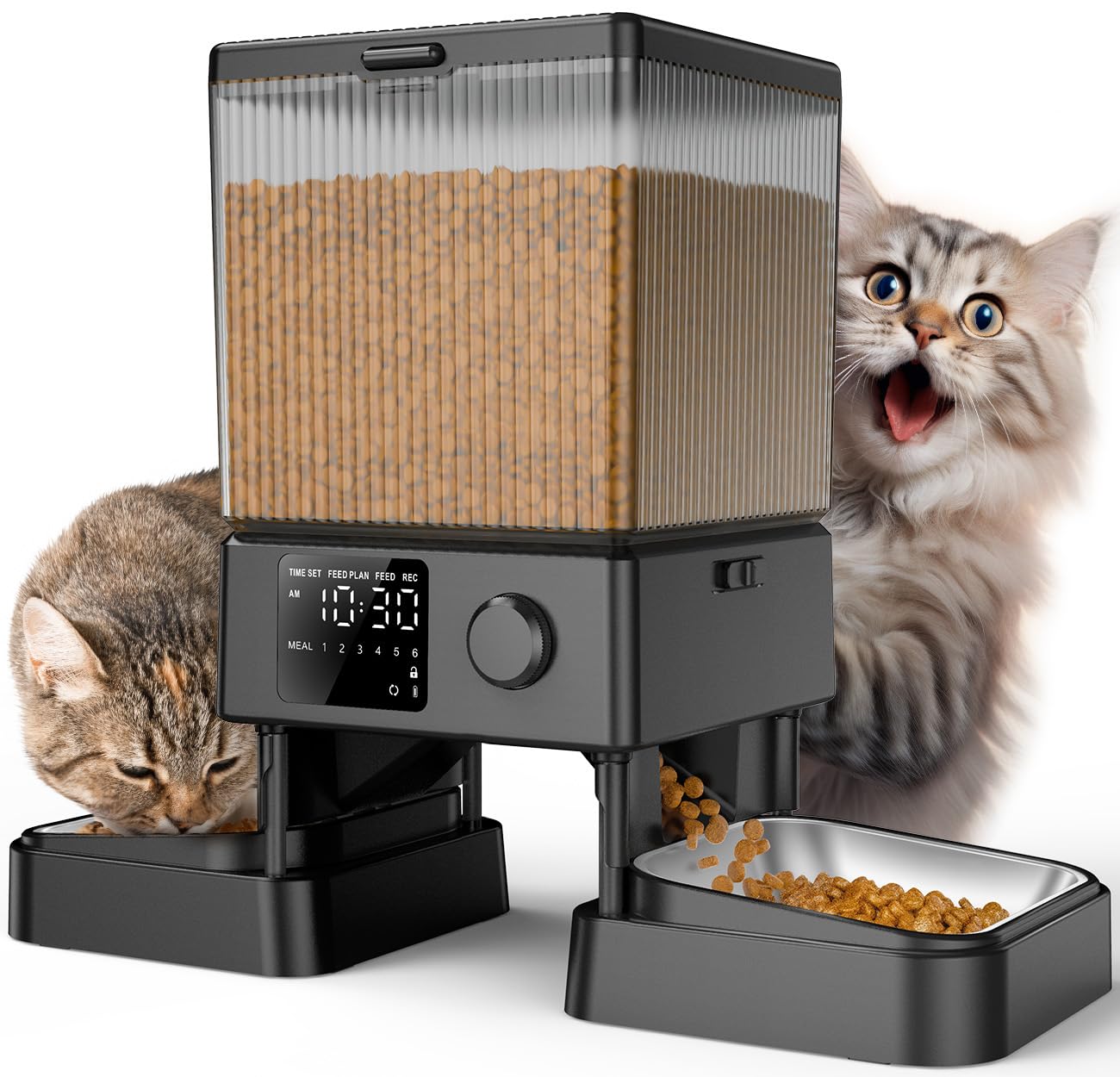 oneisall 5L Automatic Cat Feeder with App Control, 5G /2.4G WiFi Auto Cat Feeder for 2 Cats, 10s Voice Recordings Food Shortage Alert