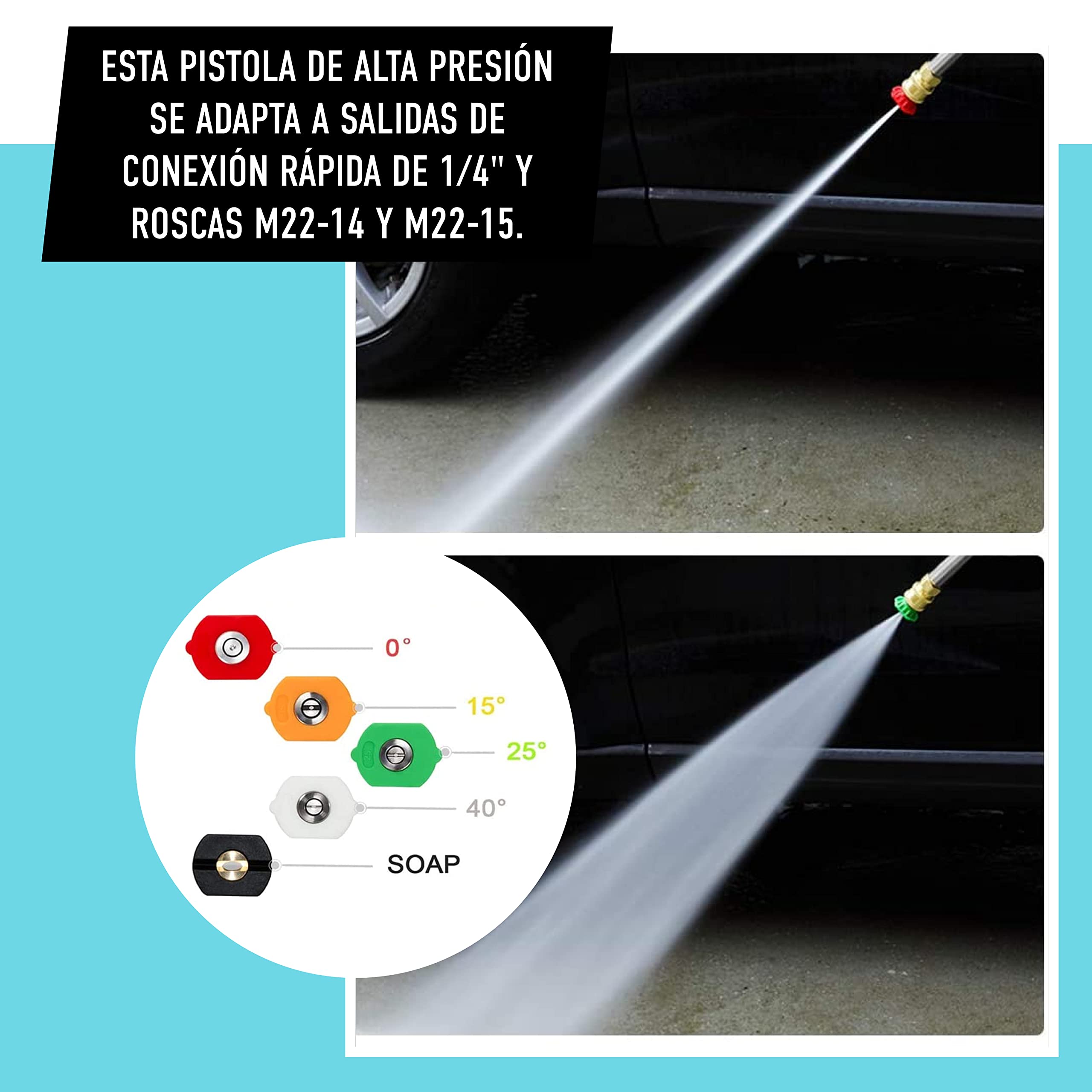 EDOU High Pressure Power Washer Short Gun Kit - Heavy Duty Brass and Stainless Steel - 5 Spray Nozzles, 3/8 Inch Quick Connector, 1/4 Inch