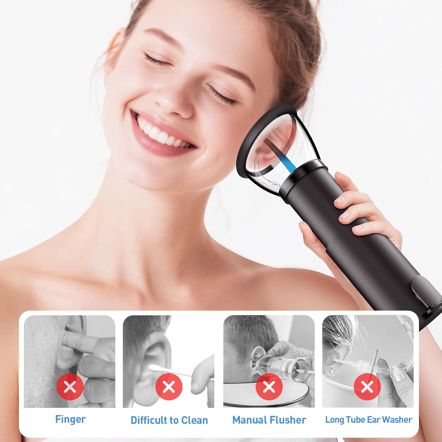 ZonGym Electric Ear Wax Removal Kit – Retractable Ear Cleaner, Safe Ear Syringe and Effective Ear Cleaning Kit, Waterproof Ear Wax Remover for Humans with 4 Pressure Modes