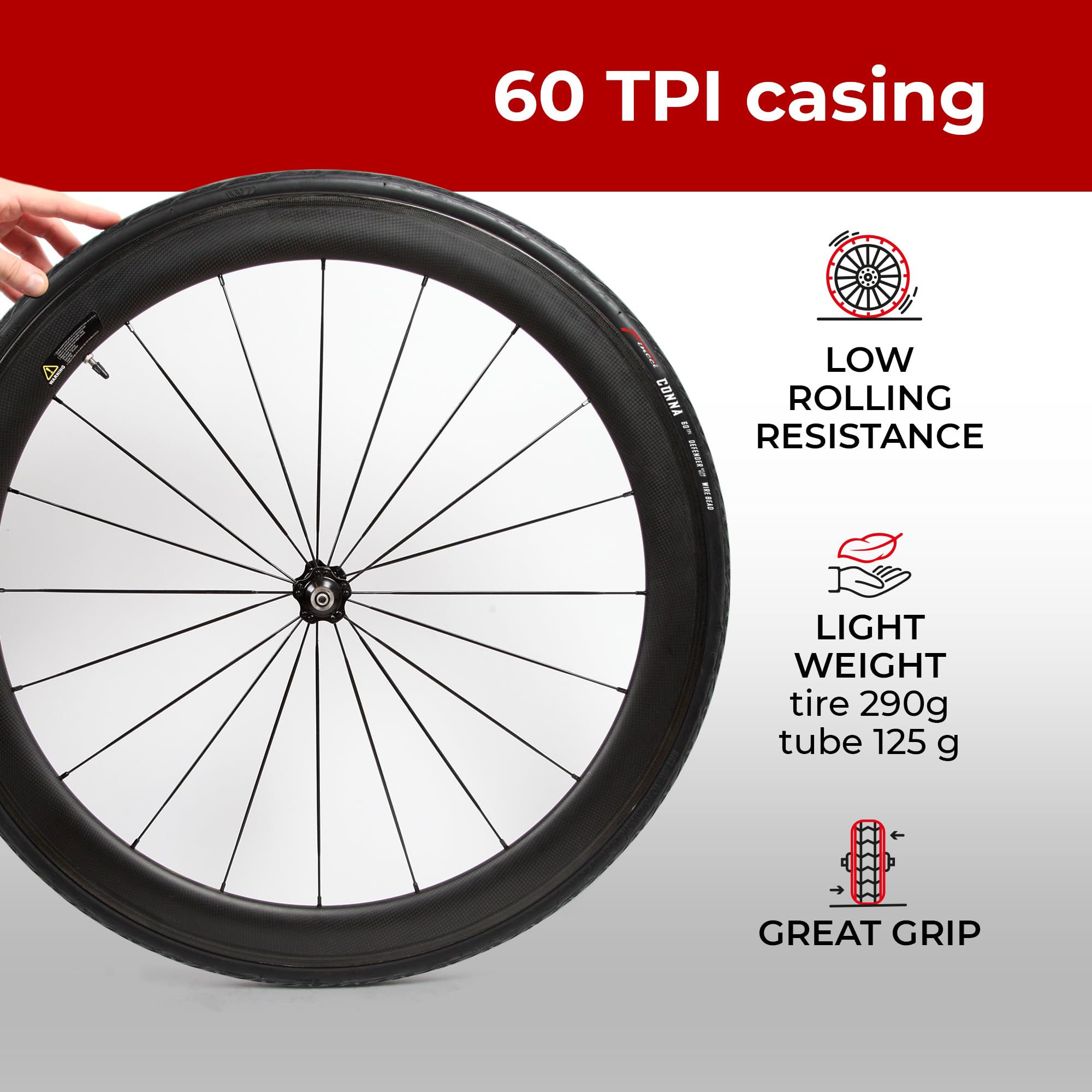 Fincci Racing Bike Tyres 700 x 23c - Set of Slick Foldable Tires 28 inch with 1mm Nylon Protection and 2x Inner Tube 23-622 Presta Valve - 60 TPI for