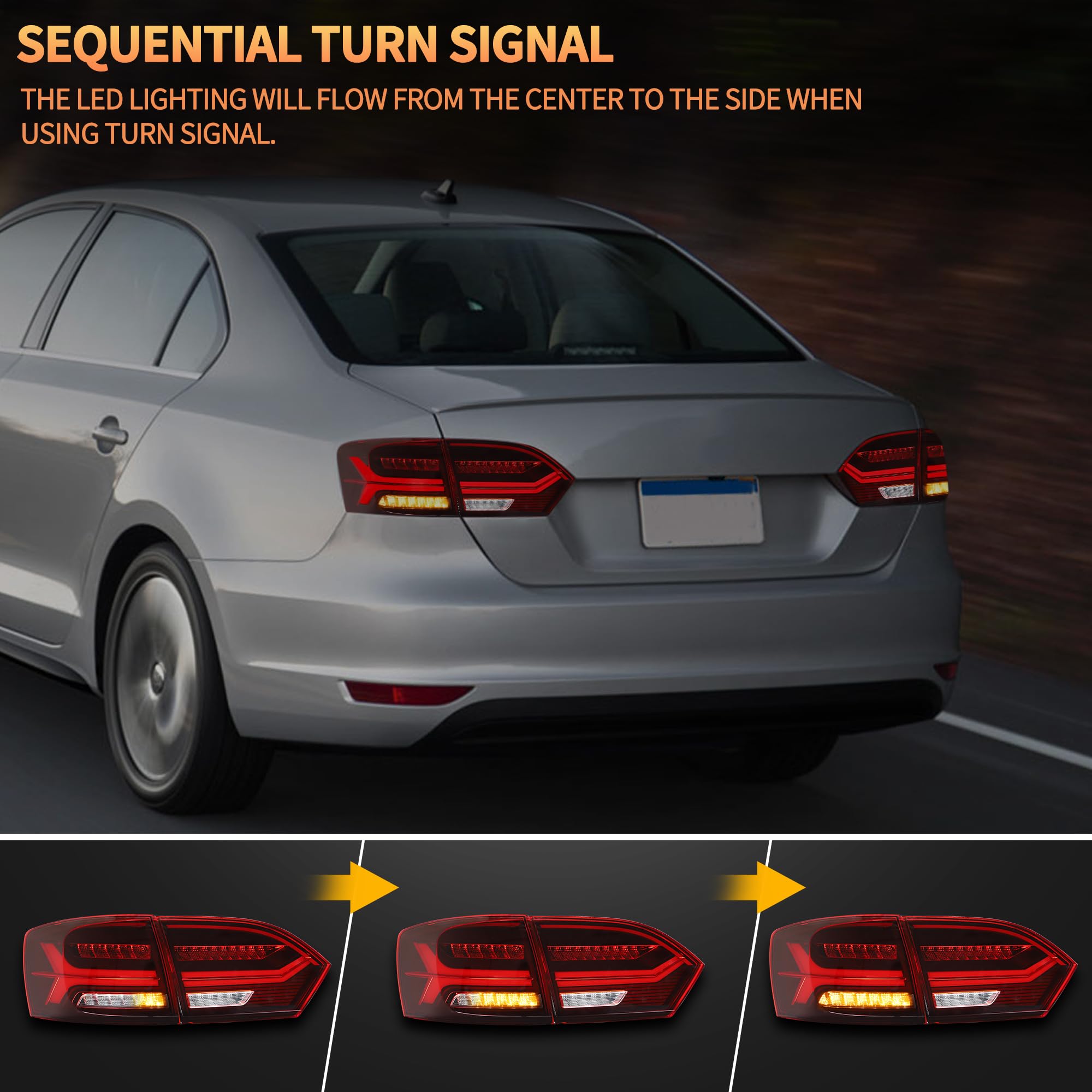 VLAND LED Rear Lights compatible with Jetta MK6 2011-2018 Sedan [Not fit LED & GLI models], Driver & Passenger Side - Red