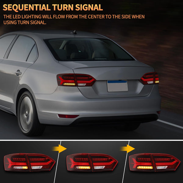 VLAND LED Rear Lights compatible with Jetta MK6 2011-2018 Sedan [Not fit LED & GLI models], Driver & Passenger Side - Red