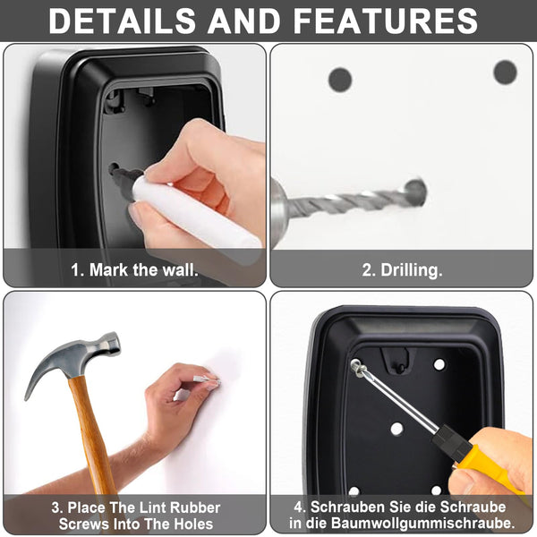 iPalamila Key Safe, Key Safe Outdoor Police Approved, Key lock Box Wall Mounted,12-Digit Combination Key lock Box with Weatherproof Cover For Home Garage Office School (black-1)