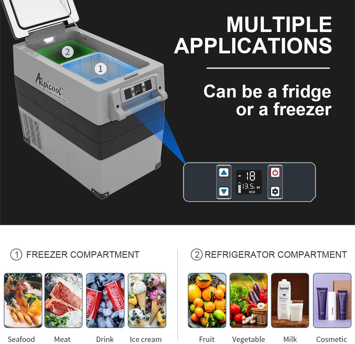 Alpicool CF45 45L Compressor Car Refrigerator, Portable Camping Fridge DC 12v Freezer for TruckCampervanRVBoat, -20℃ to 20℃