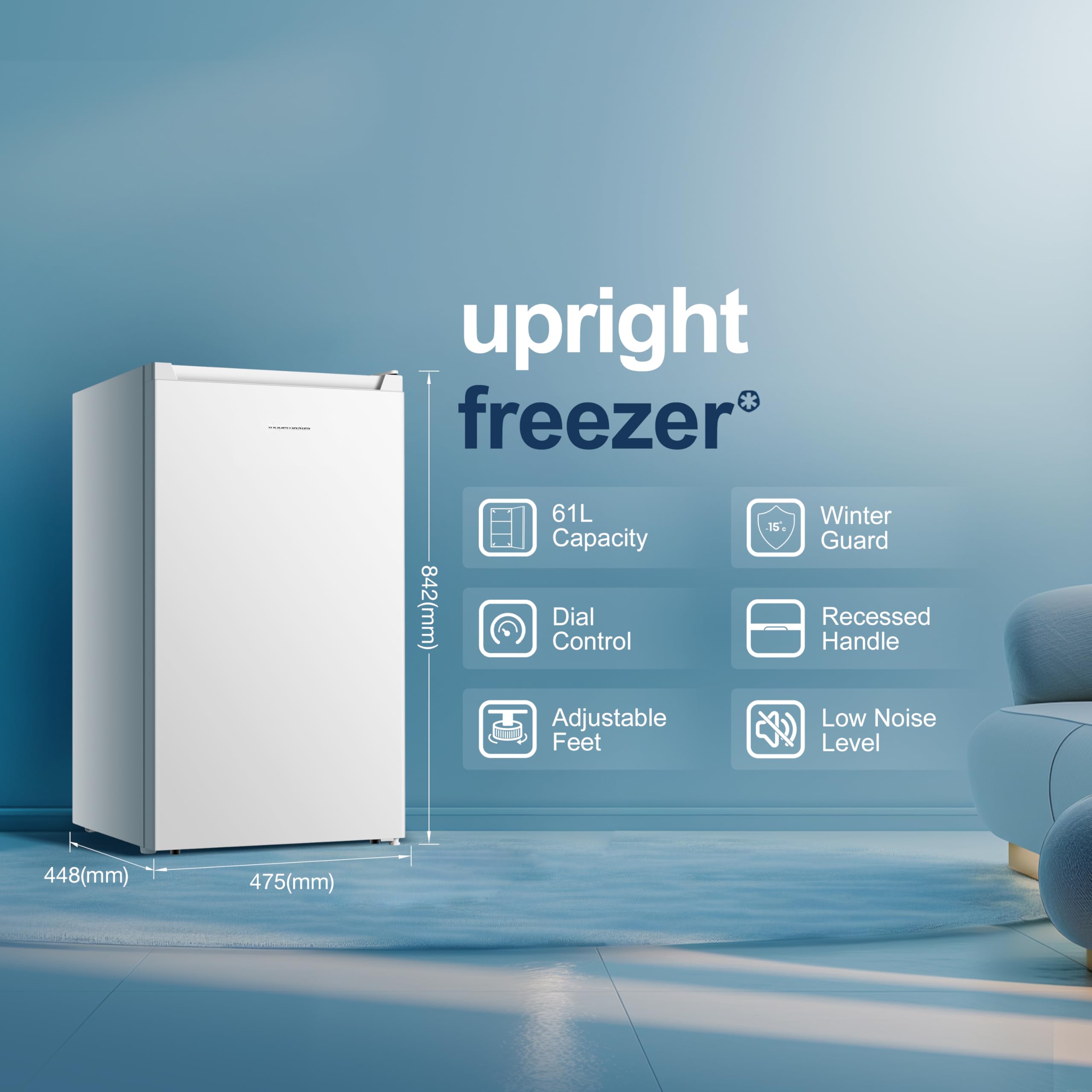 Fridgemaster MUR4545 Small Table Top 45cm Mini Fridge - 45 L - Mechanical Control with Adjustable Thermostat - Reversible Door - 39 dB Low noise - Broad Climate Design - White - E Rated