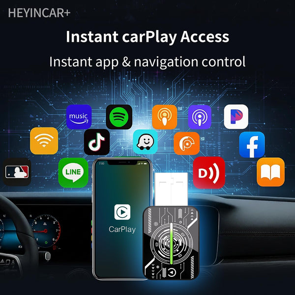 HEYINCAR+ 2025 Wireless CarPlay Adapter UK, Effortlessly Convert Wired to Wireless CarPlay, Compatible with iPhone iOS 10+ & Android Auto, Mini & Stable Car Play Wireless