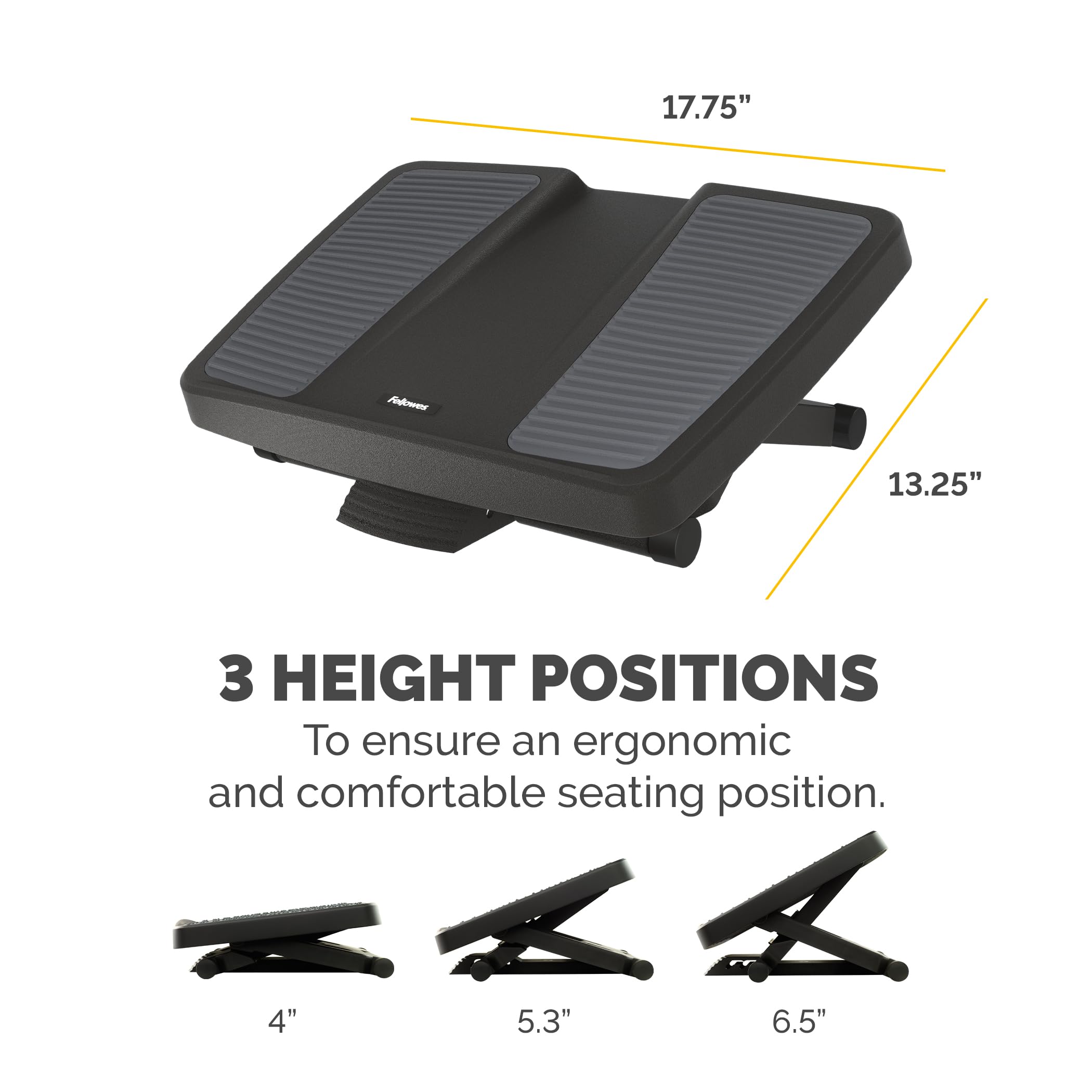 Fellowes Professional Series Ultra Ergonomic Foot Rest for Under Desk with three Height Adjustments and Massage Surface, Black