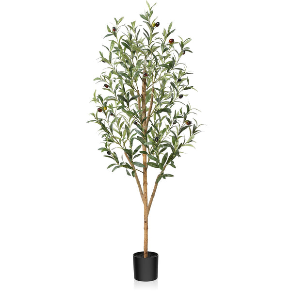 Fopamtri Artificial Olive Tree 120 cm Large Fake Plants, Artificial Silk Plants with Natural Wood Trunk and Lifelike Olive Leaves in Pot for Home,