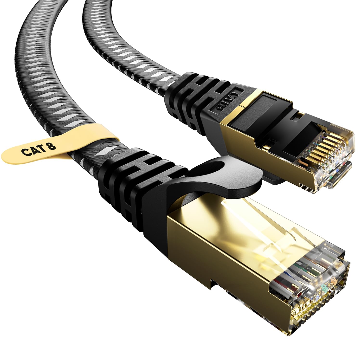 VOIETOLT Cat 8 Ethernet Cable 10M, High-Speed 40Gbps/2000Mhz Flat Braided Internet Cable, Gigabit STP RJ45 Network Cable Compatible for PS4/5, for Modem, PC/Laptop