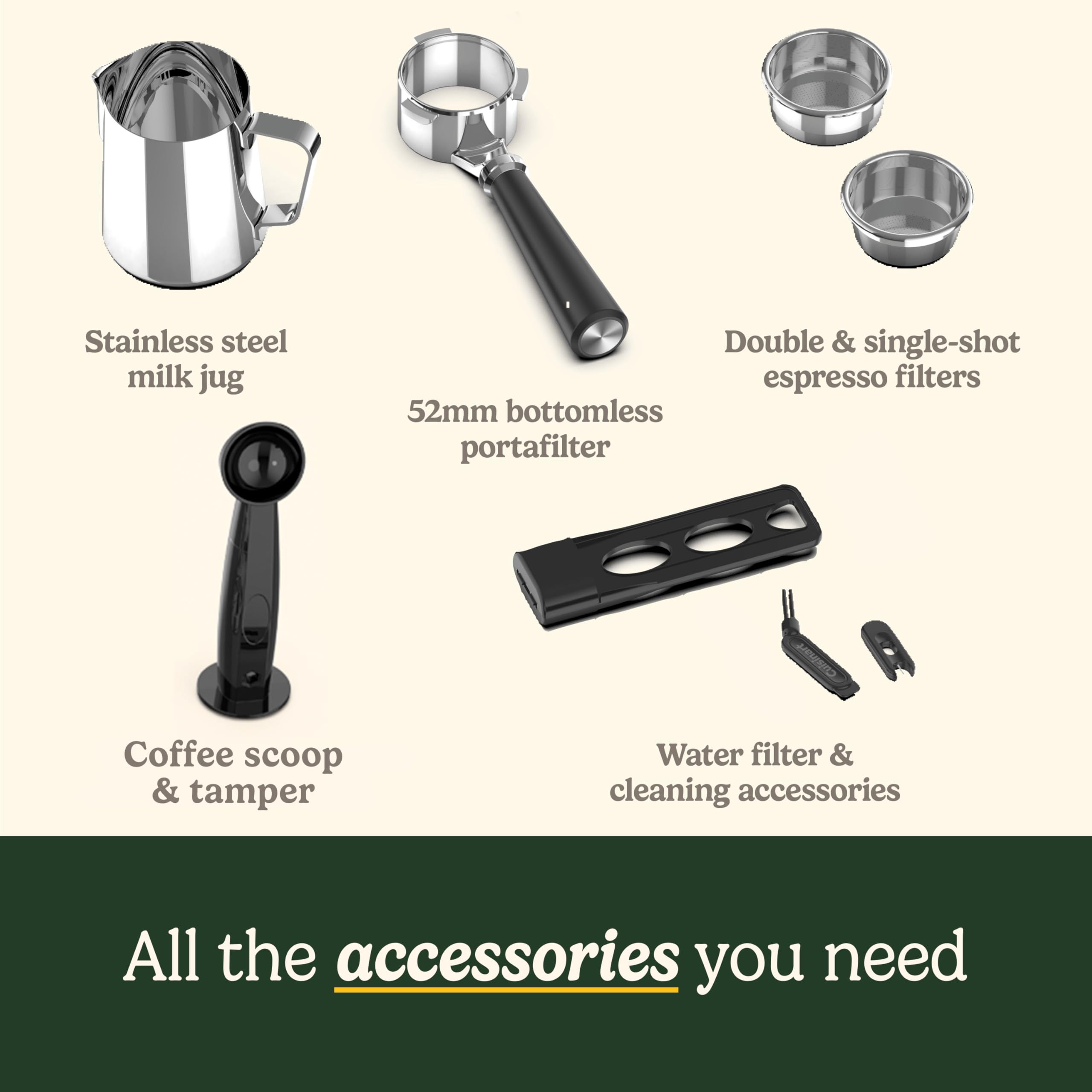 Cuisinart® Slim Espresso Machine | Espresso, Americano, Cold Brew | Integrated milk frother for Lattes and Cappuccino | 15-Bar Pressure, Bottomless Portafilter |Compact Design, Travel Mug Compatible