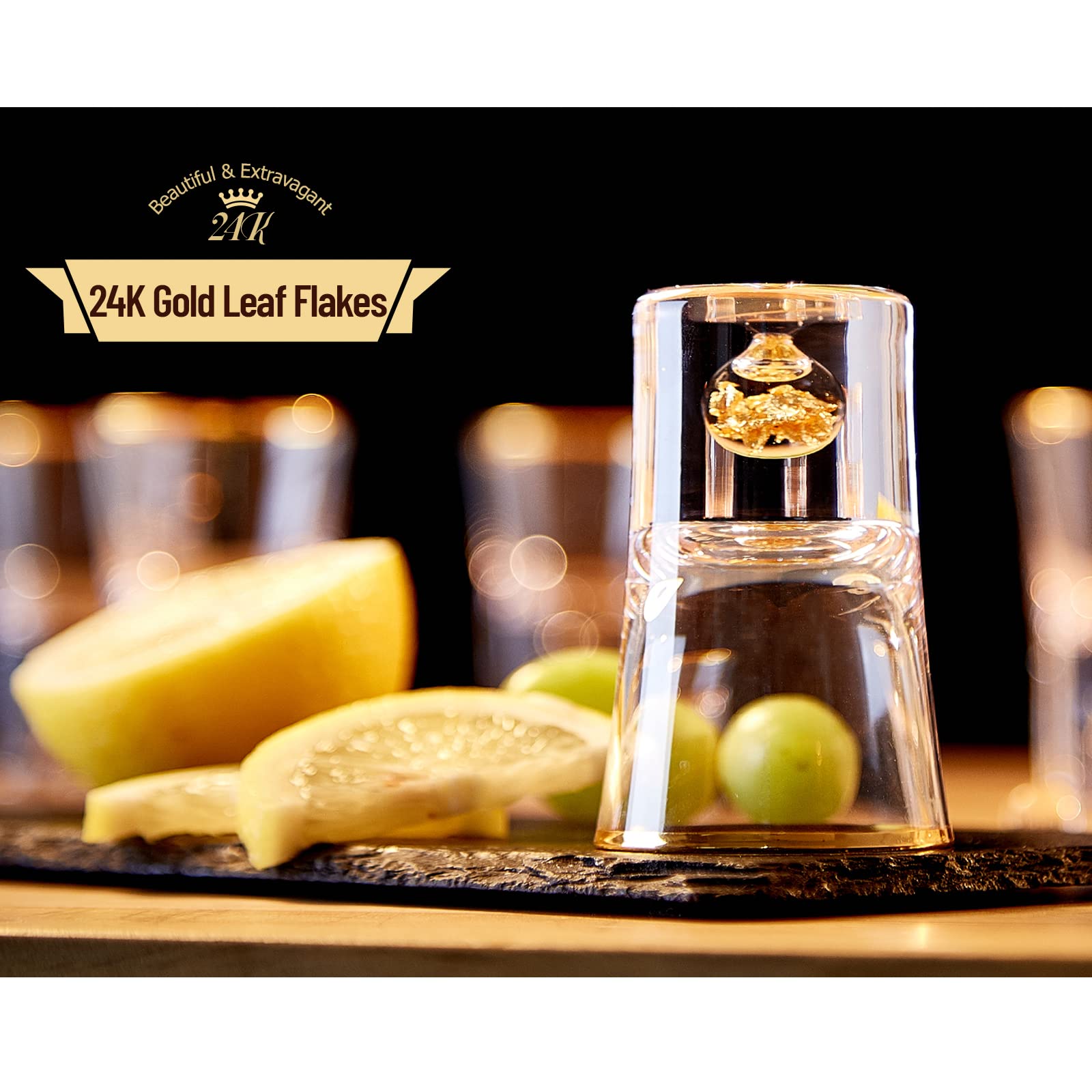 DUJUST Shot Glasses (45ml), Crystal Shot Glass Set Decorated with 24K Gold Leaf Flakes, Cool & Cute Shot Cups, BPA-Free & Lead-Free, Perfect for Dcor