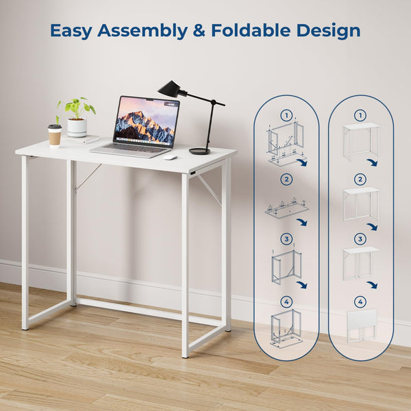 Dripex Folding Desk Foldable Small Computer Desk Writing Table for Small Place Easy Assembly, White