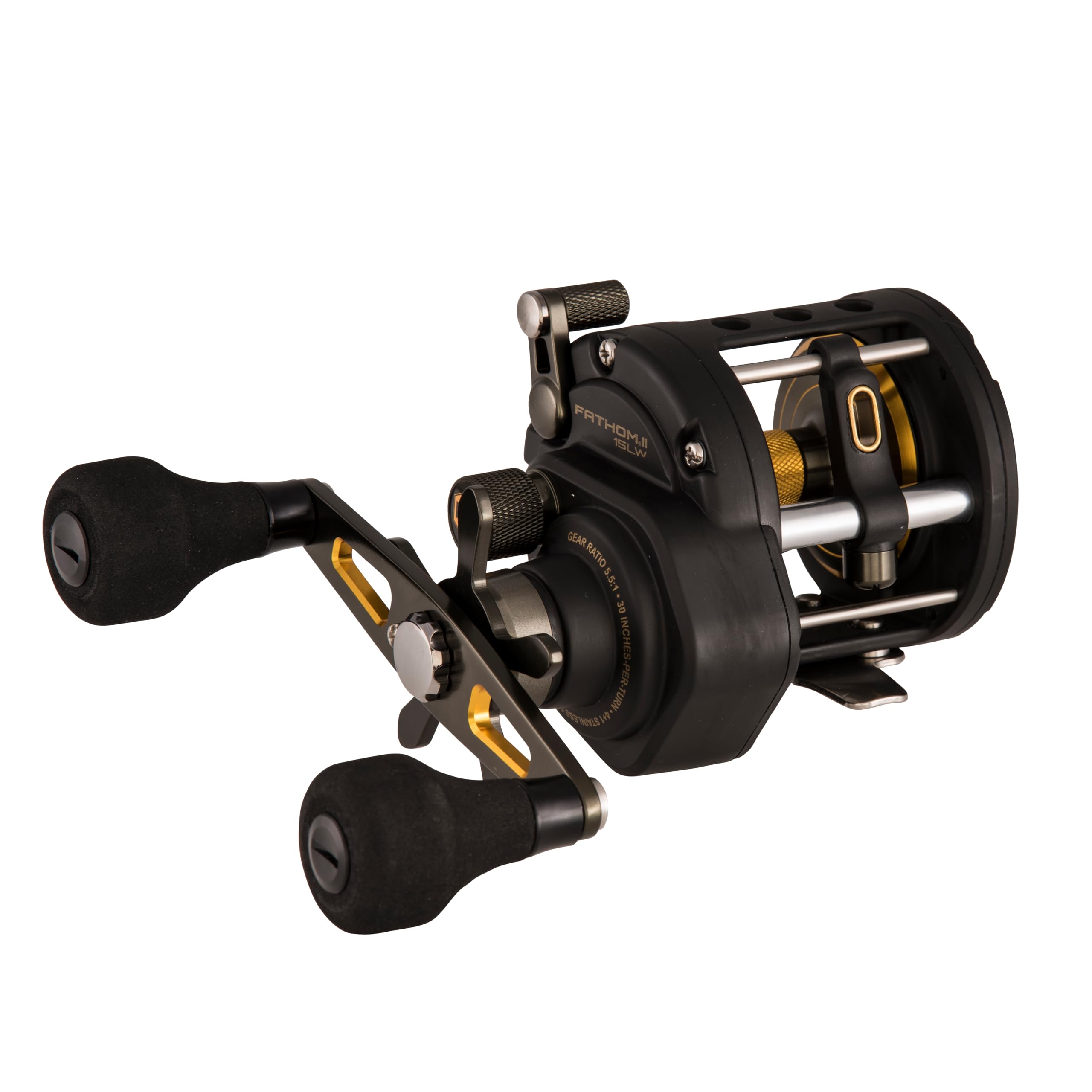 PENN Fathom® II Level Wind | Saltwater Multiplier Fishing Reel for Sea, Shore, Kayak & Lake Anglers | Conventional Reel with HT-100 Drag, Full Metal Body, Line Counter & Size Options | Black Gold