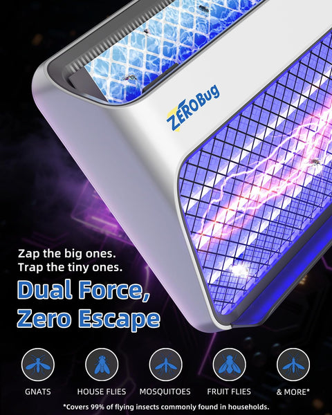 ZeroBug 2025 Upgraded Electric Fly Zapper & Trap, 5X Catcher Rate Fly Killer, USB-C Powered Indoor Bug Zapper with Long-Life UV LED, Mosquito Killer for UK Home, Kitchen, Office, 1 Device & 3 Traps