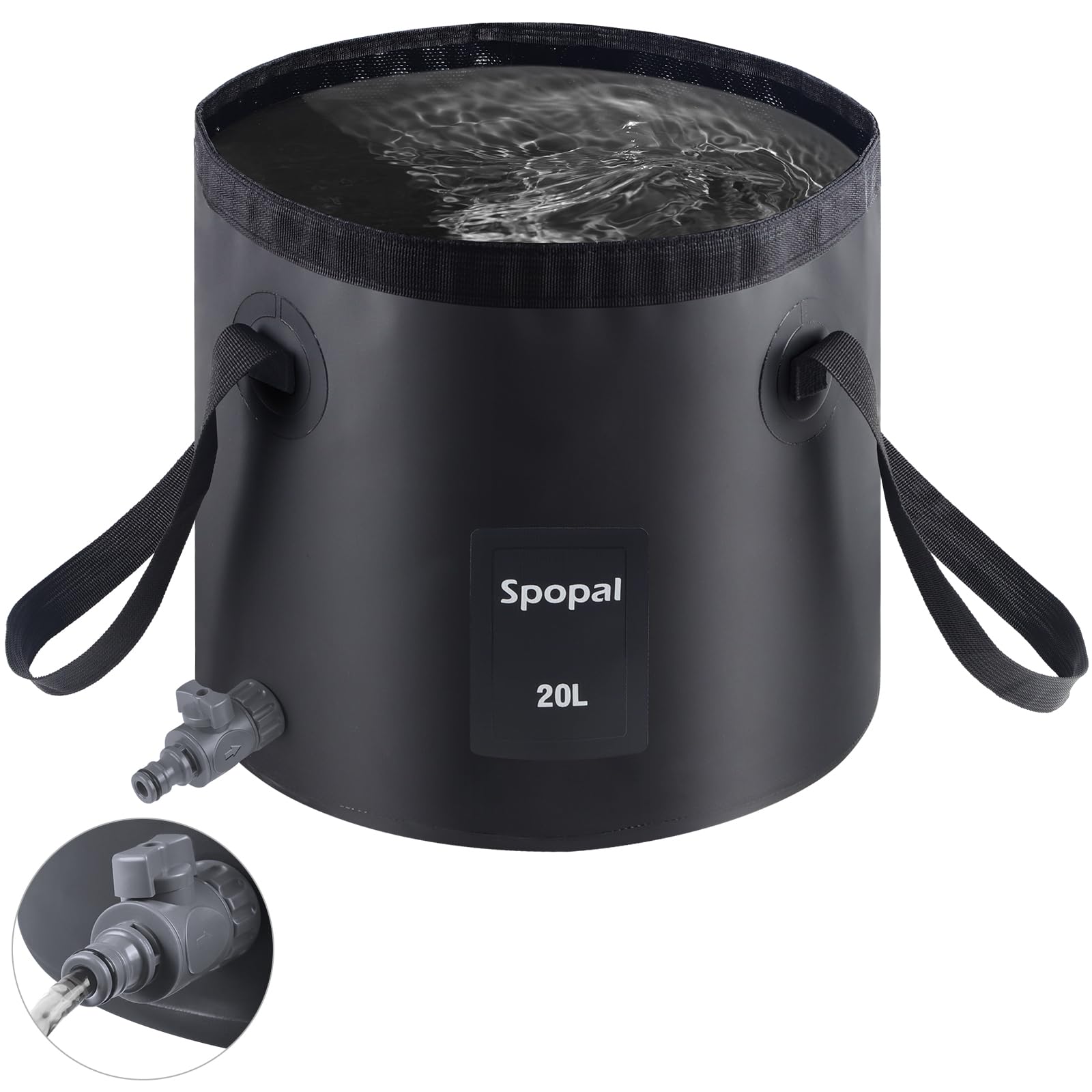Spopal 20L Collapsible Bucket, Outdoor Foldable Bucket with Drainage Outlet for Camping, Collapsible Storage Container for Traveling Picnic Hiking Fishing Car Washing