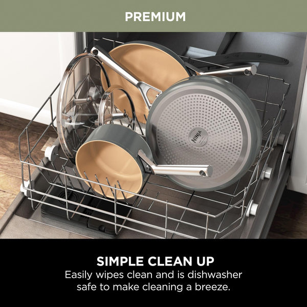 Ninja Extended Life 28cm Ceramic Frying Pan, Non-Stick (No PFAs, PFOAs, Lead or Cadmium), Induction Compatible, Stainless Steel Handle, Oven Safe to 285°C, Grey & Terracotta, CW90028EUUKDB