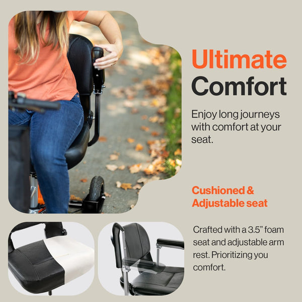 SuperHandy 3 Wheel Folding e-Mobility Device (Upgraded Design) - Electric Powered, Airline Friendly - Long Range Travel w/ 2 Detachable 48V Lithium-ion Batteries and Charger