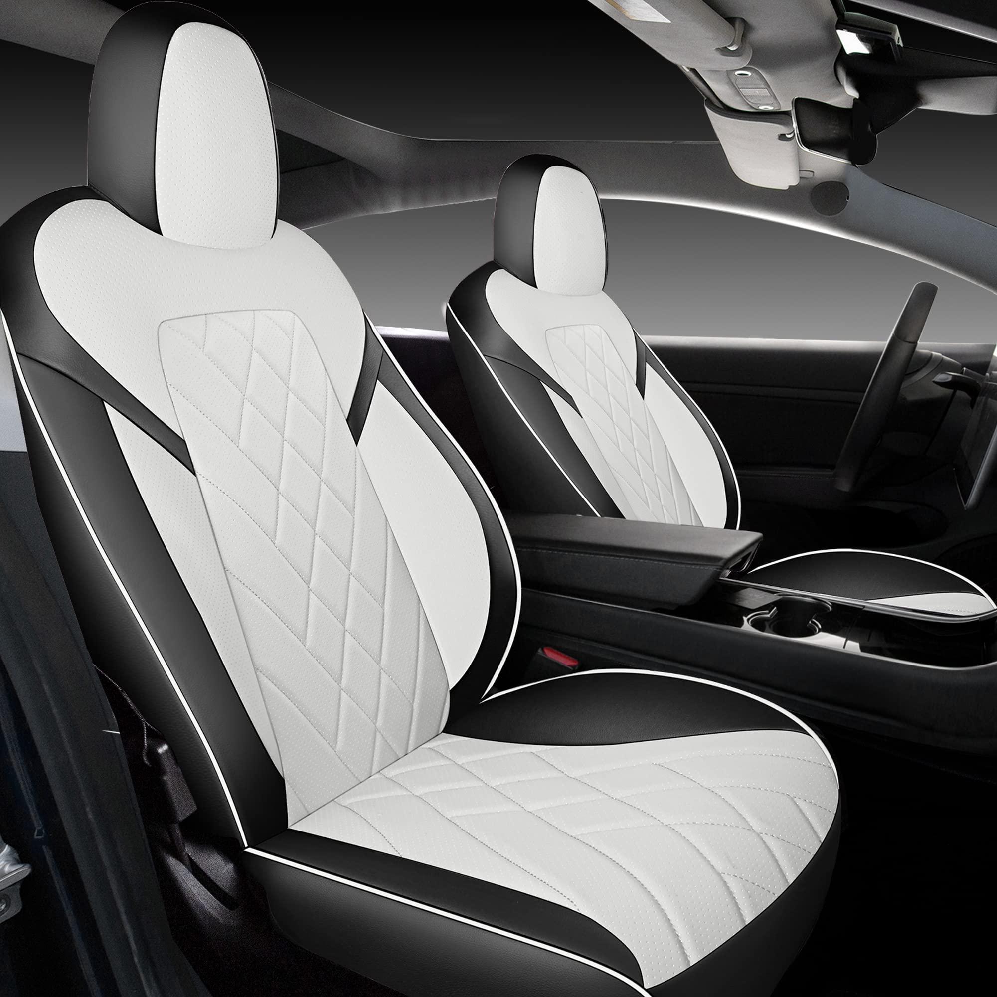 Tapha Faux Leather Seat Cover Set for Tesla Model 3 2017-2022, Breathable and Water-Resistant, Include Seat Covers for Front and Rear Seats (White/Grey)