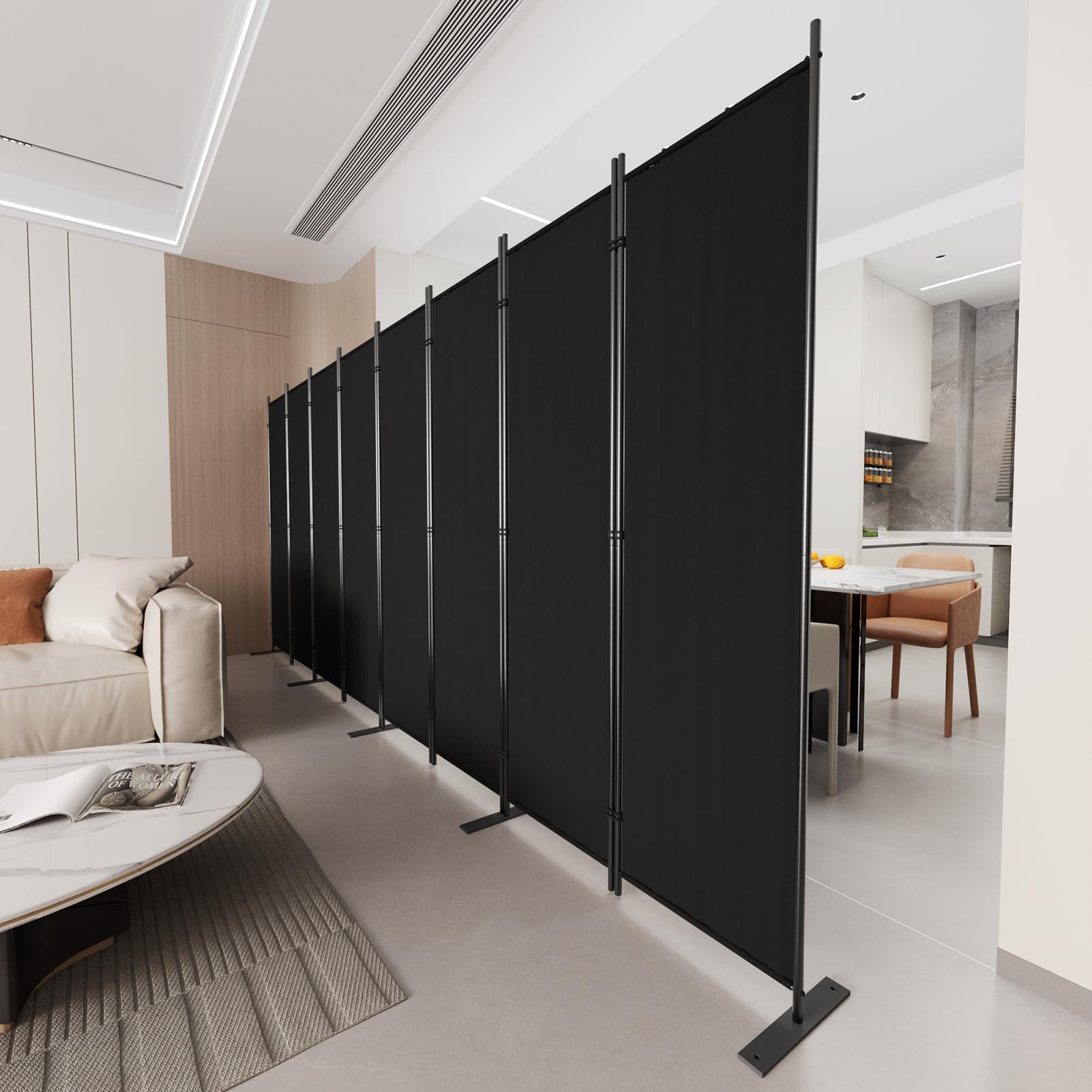 C-Hopetree 6 Panels Room Divider, 180cm Tall Indoor Folding Privacy Screen, Portable Partition Separator, Freestanding Separation Temporary Wall for Office, Bedroom, 304cm W X 180cm H, Black